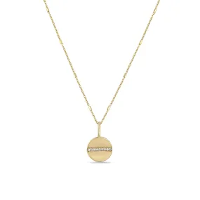 14k Small Pavé Diamond Line Disc Bar & Cable Chain Necklace