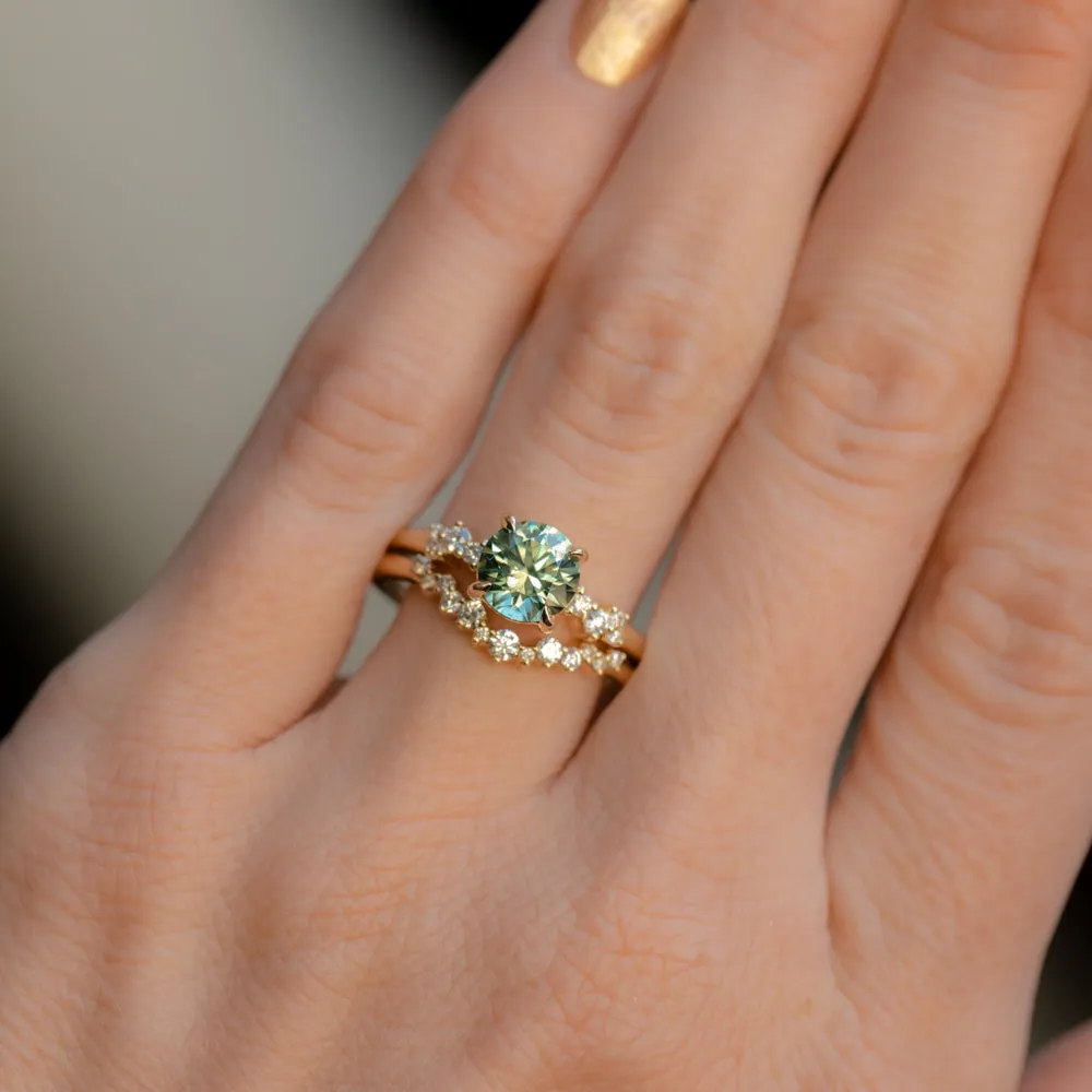 1.50ct Precision Cut Minty Teal Montana Sapphire and Diamond ring in 14k Yellow Gold