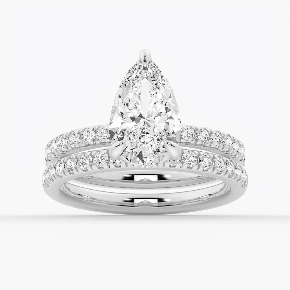 2.5 CT. Pear-Shaped Pavé Band Moissanite Engagement Ring With Hidden Halo