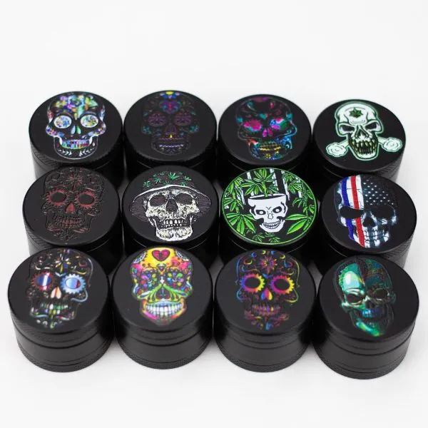 3-Piece Skull Weed Grinder Metal Box of 12