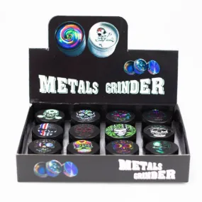 3-Piece Skull Weed Grinder Metal Box of 12