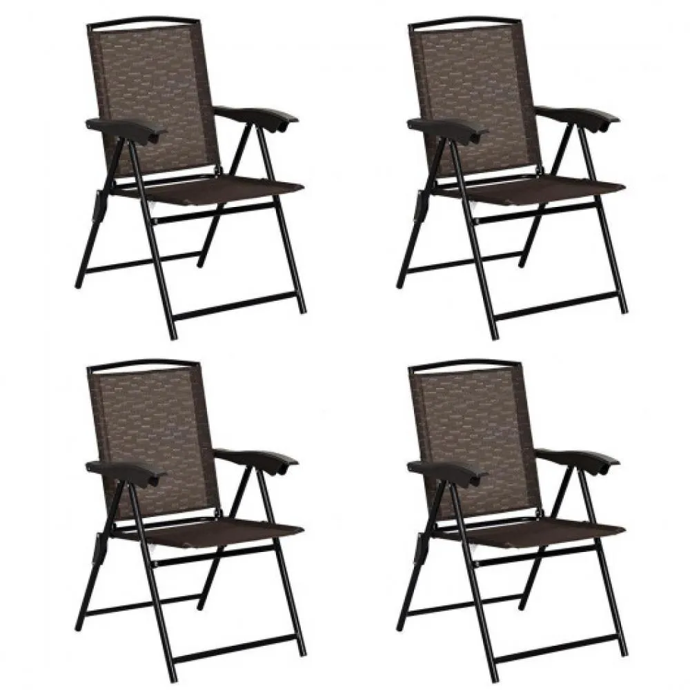 4 Pieces Folding Dining Chairs with Steel Armrests and Sling Back