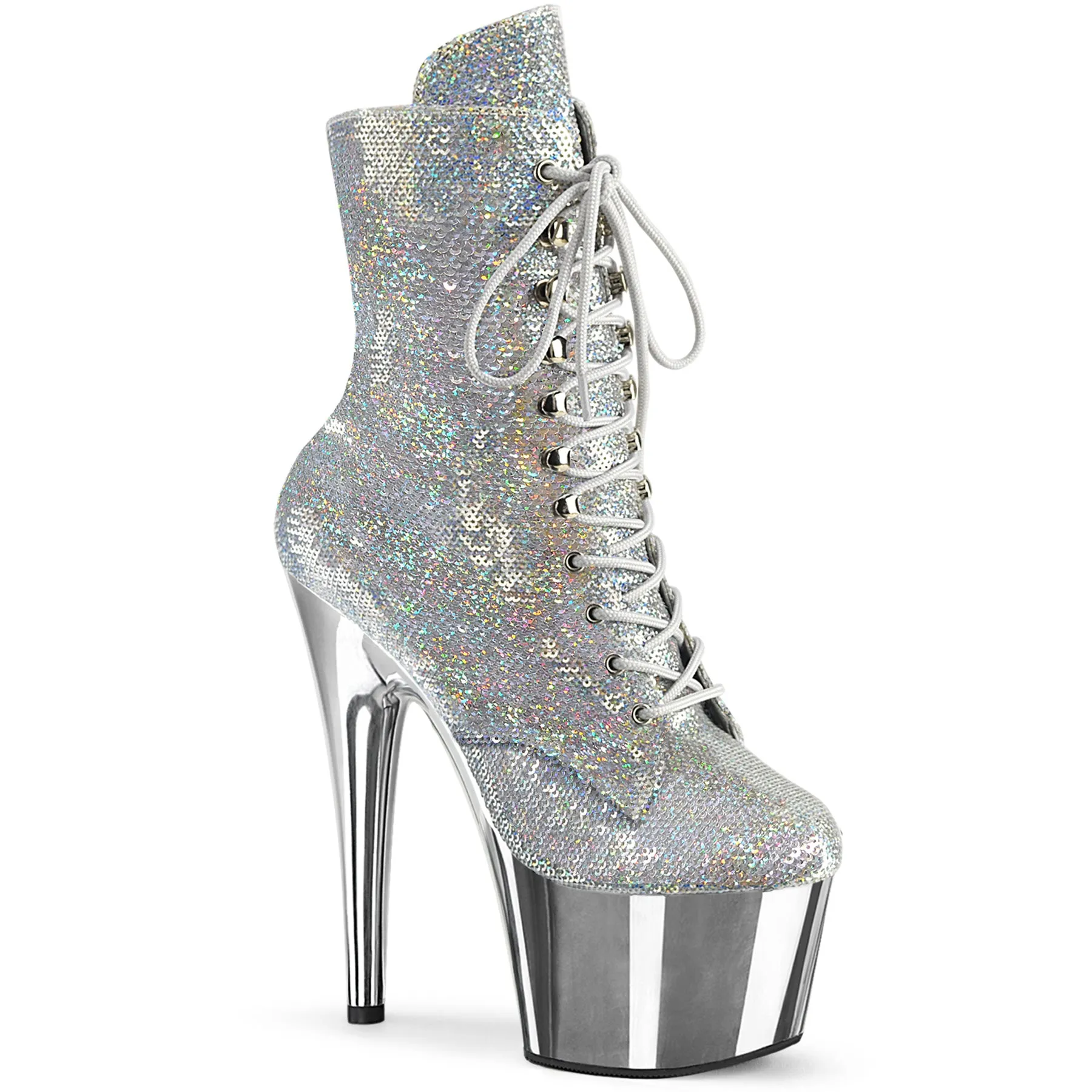 7 Inch Heel ADORE-1020SQ-02 Silver Sequins