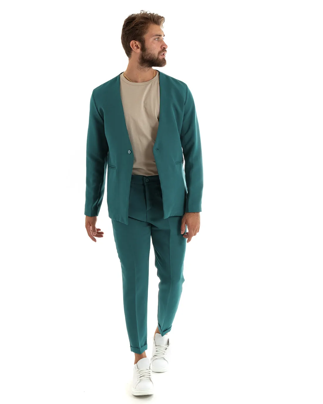 Abito Uomo Monopetto Vestito Viscosa Completo Giacca Pantaloni Ottanio Elegante Cerimonia GIOSAL-OU2441A