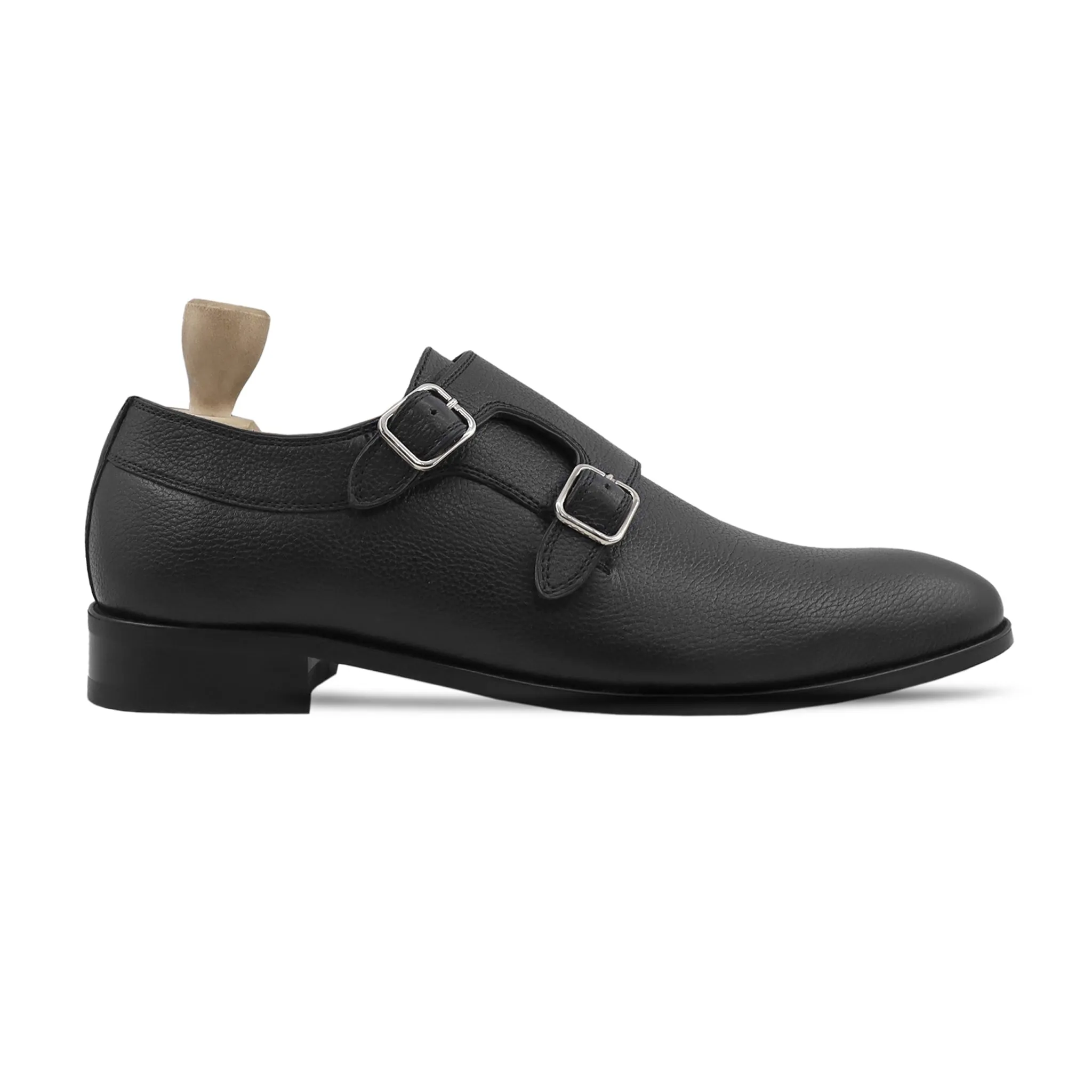 Akranes - Men's Black Pebble Grain Double Monkstrap Shoe