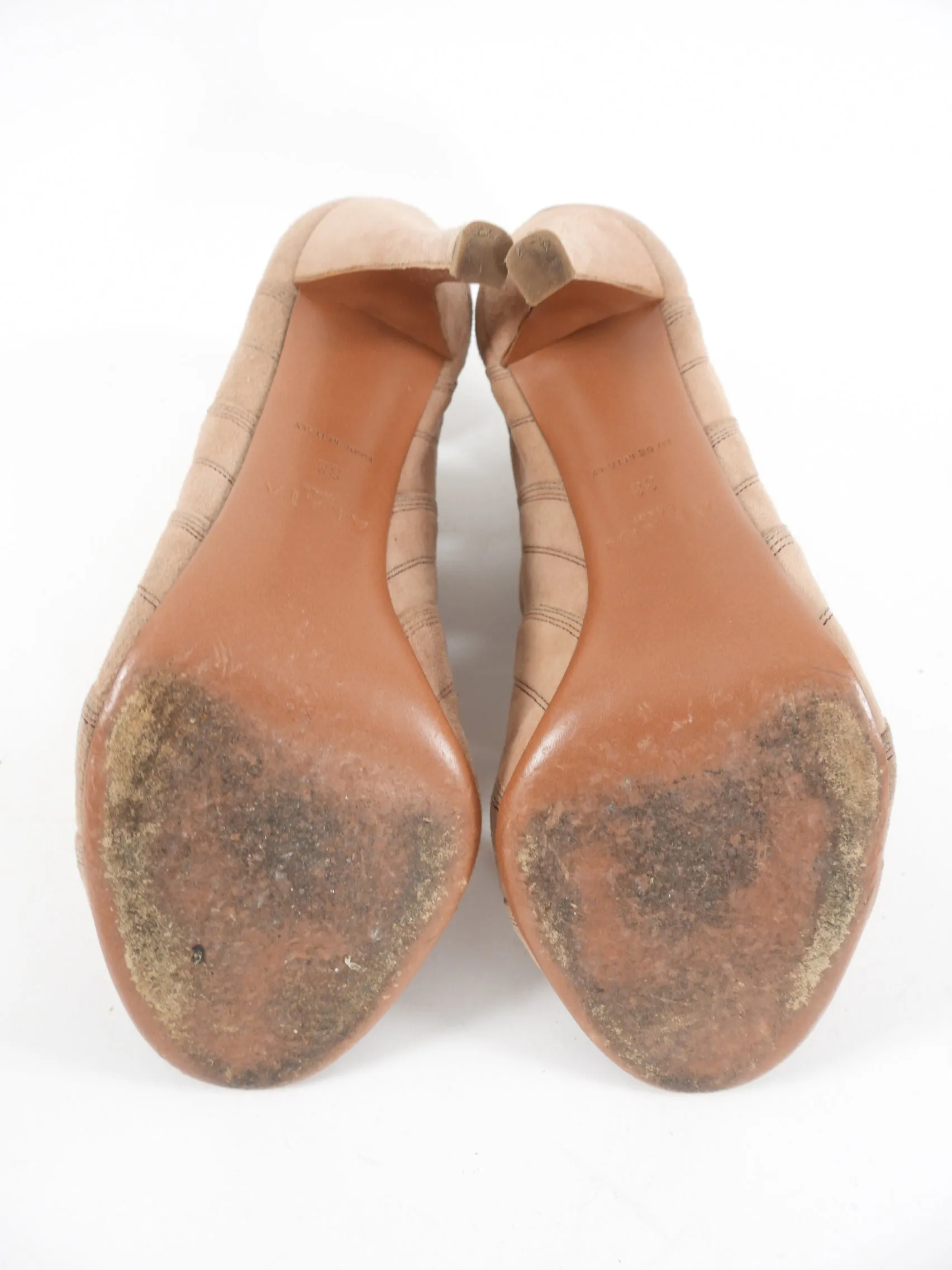 Alaia Nude Suede Gladiator Peep Toe Heels - 38