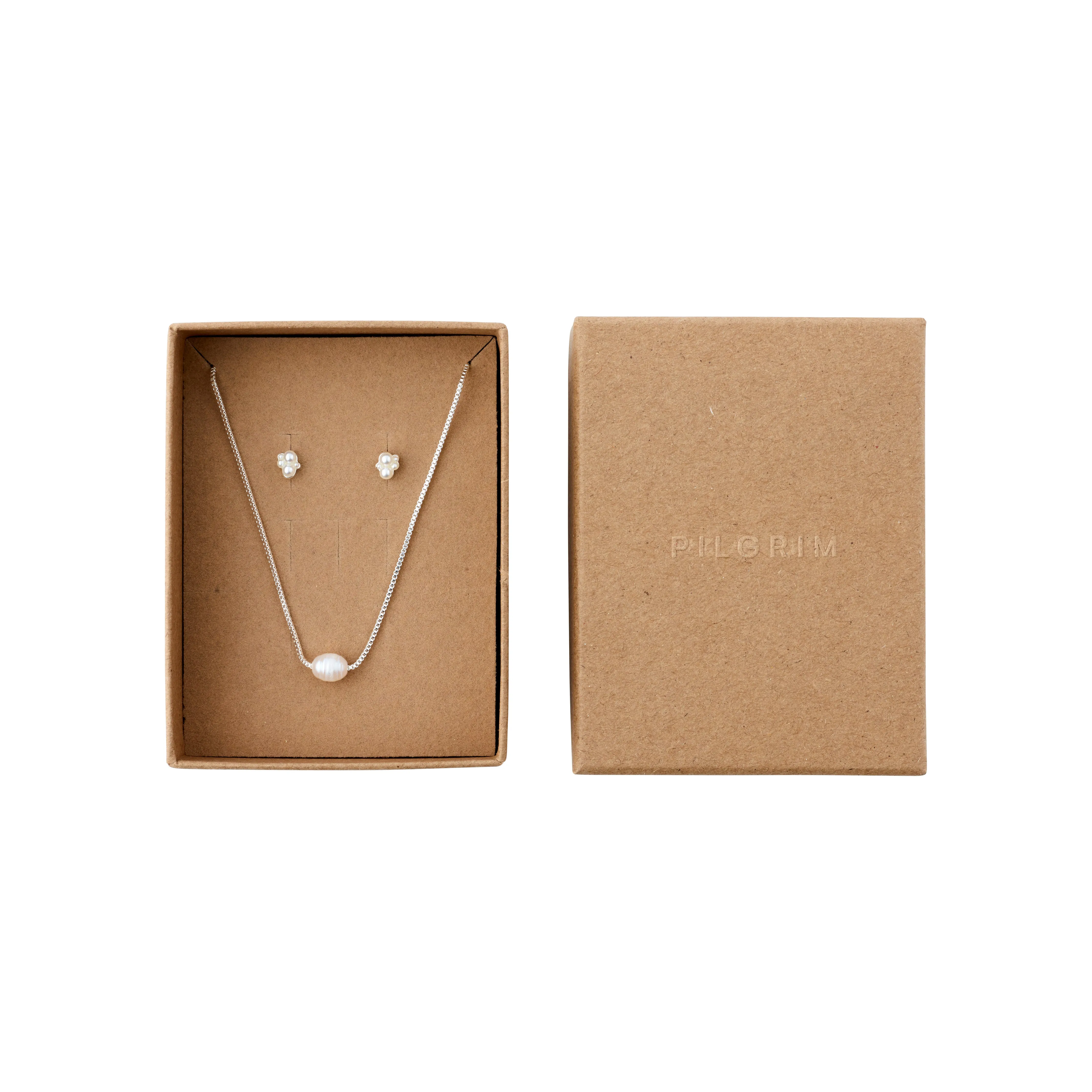 ALAYAH gift set, necklace & stud earrings, silver-plated