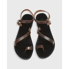 Ann Mashburn Diagonal Strap Sandal Dark Brown Leather