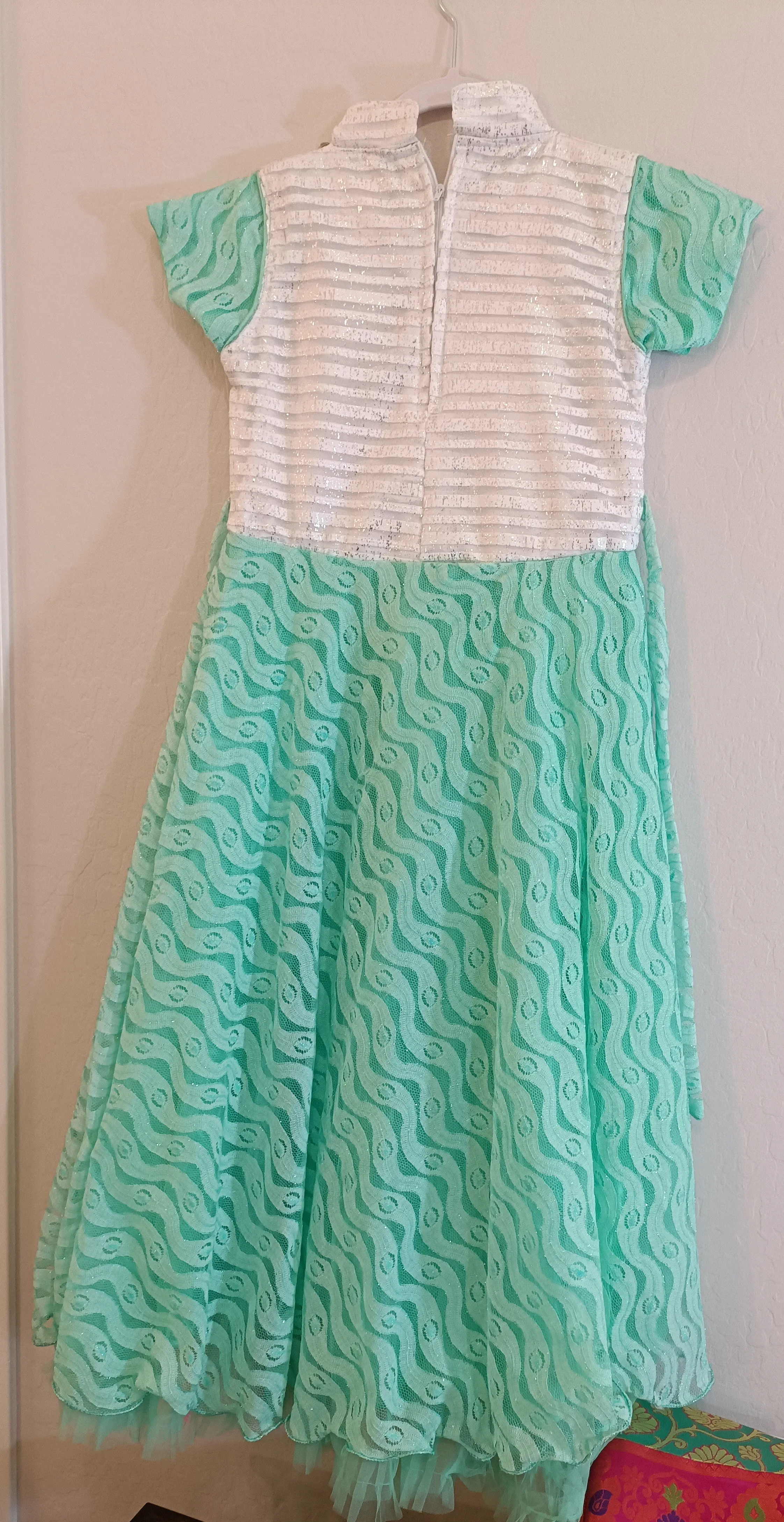 Attractive Green And White Kids Party Wear Frock