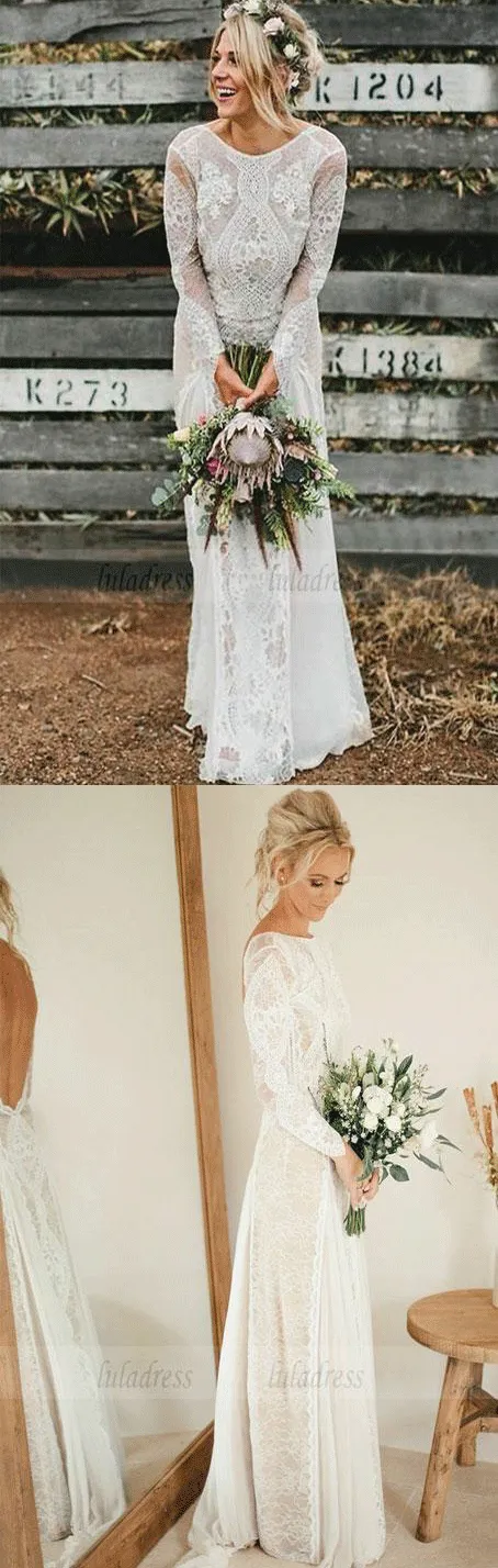 Backless Wedding Dresses,Lace Wedding Dress,Wedding Dress with Sleeves,Rustic Bridal Dress,BD99793