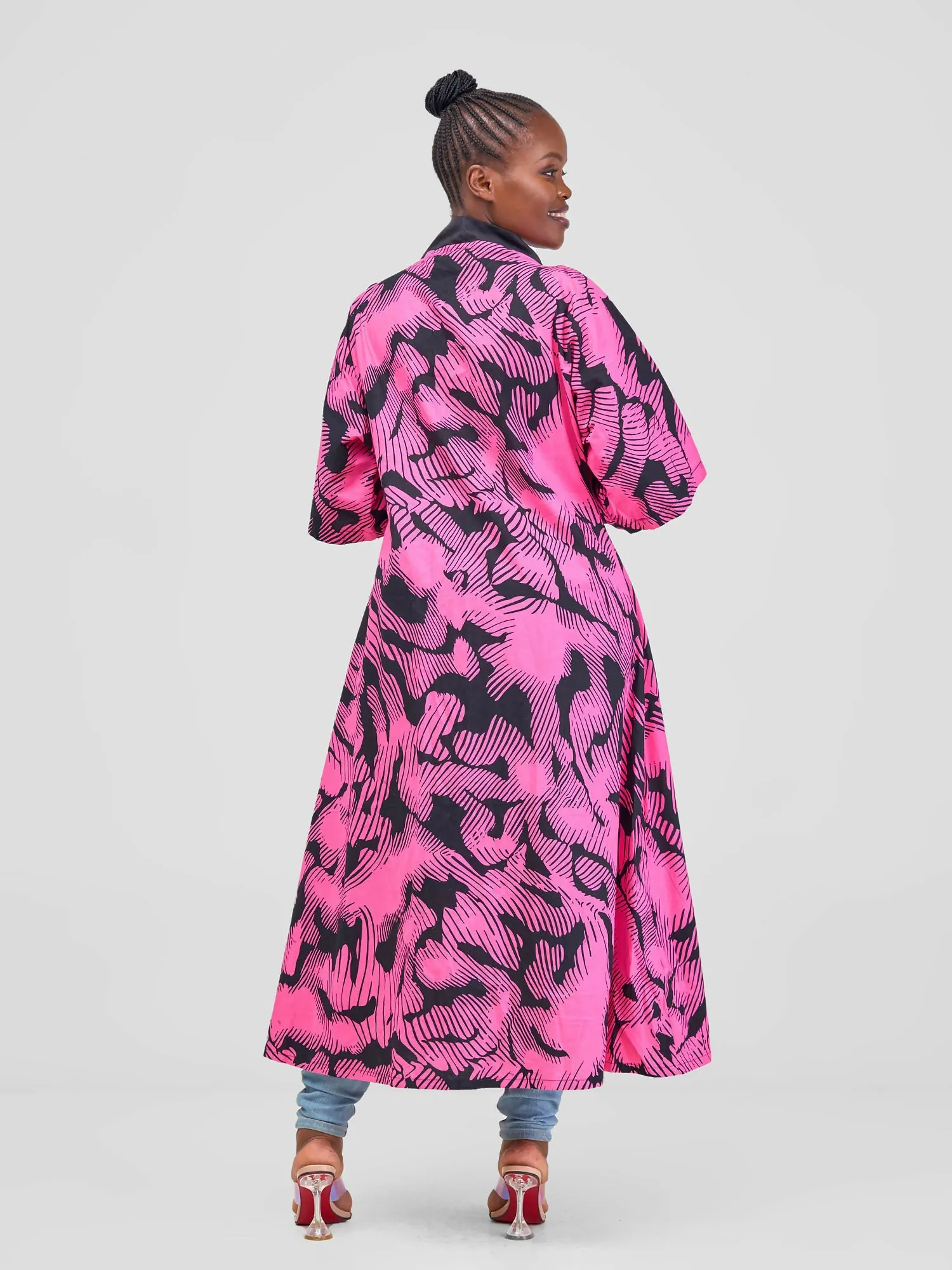 Bella Wangu Abstract Print Kimono - Black / Fuschia