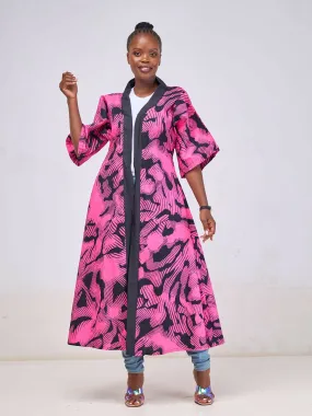 Bella Wangu Abstract Print Kimono - Black / Fuschia