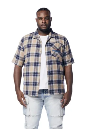 Big and Tall - Patchwork Plaid Shirt - Khaki