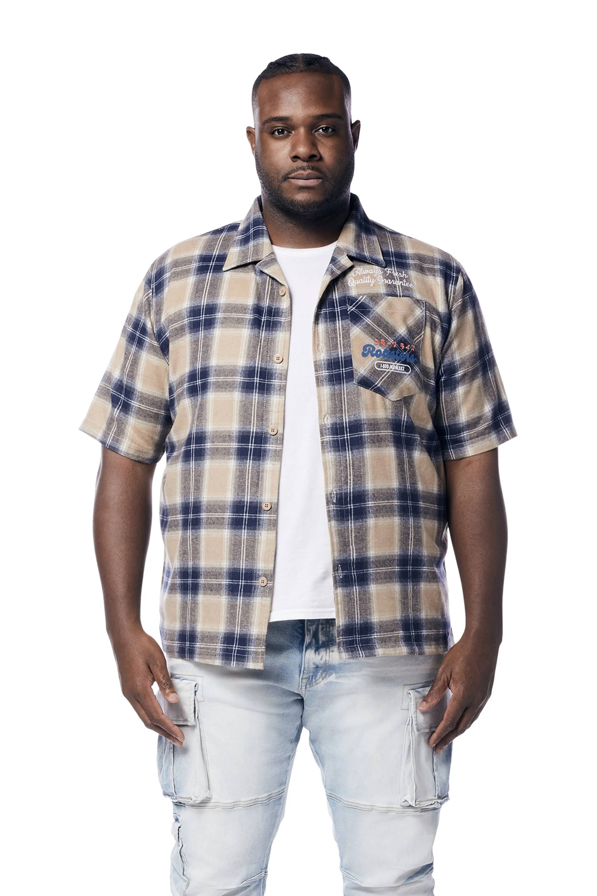 Big and Tall - Patchwork Plaid Shirt - Khaki