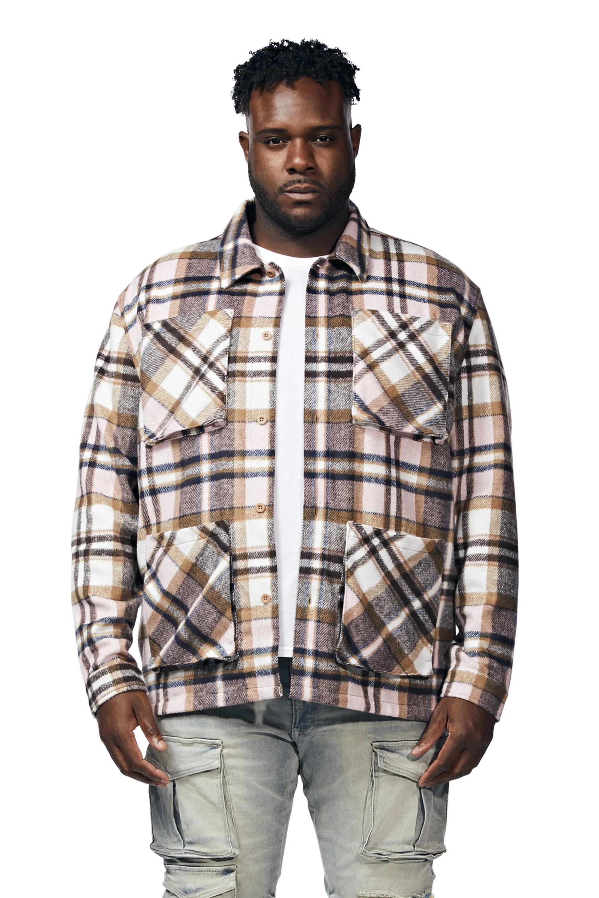 Big and Tall Plaid Flannel Overshirt - Himalaya