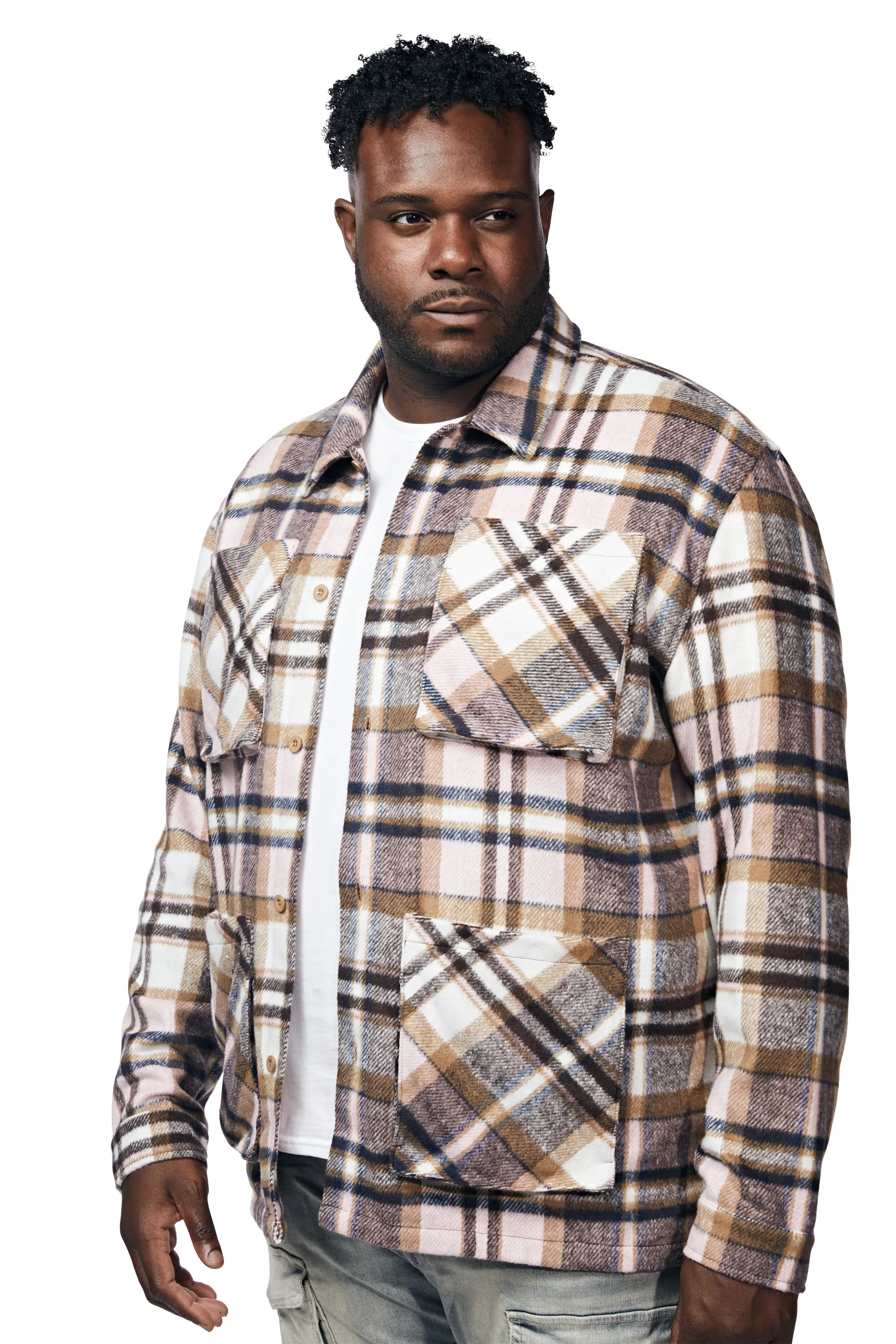 Big and Tall Plaid Flannel Overshirt - Himalaya