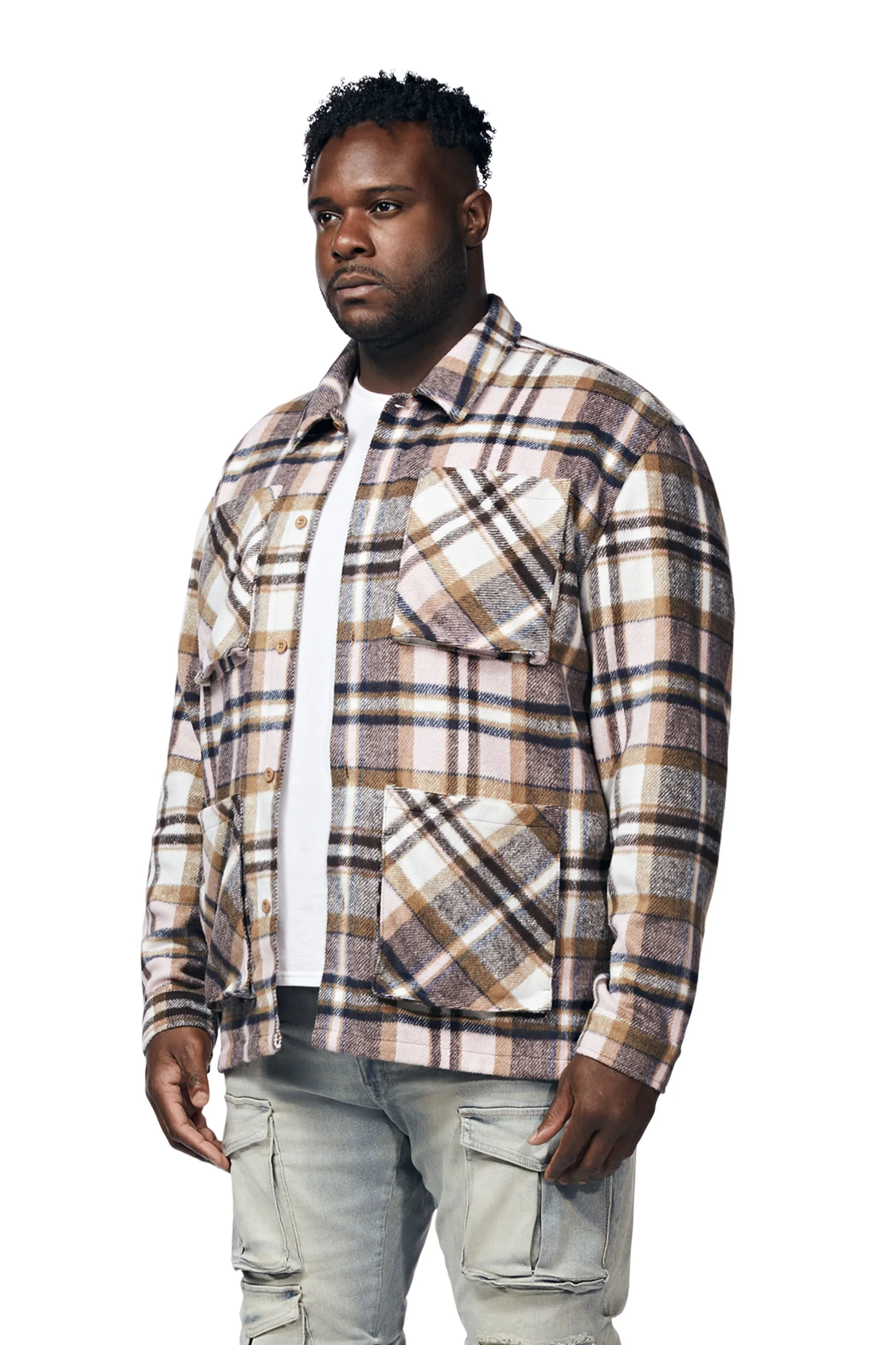 Big and Tall Plaid Flannel Overshirt - Himalaya