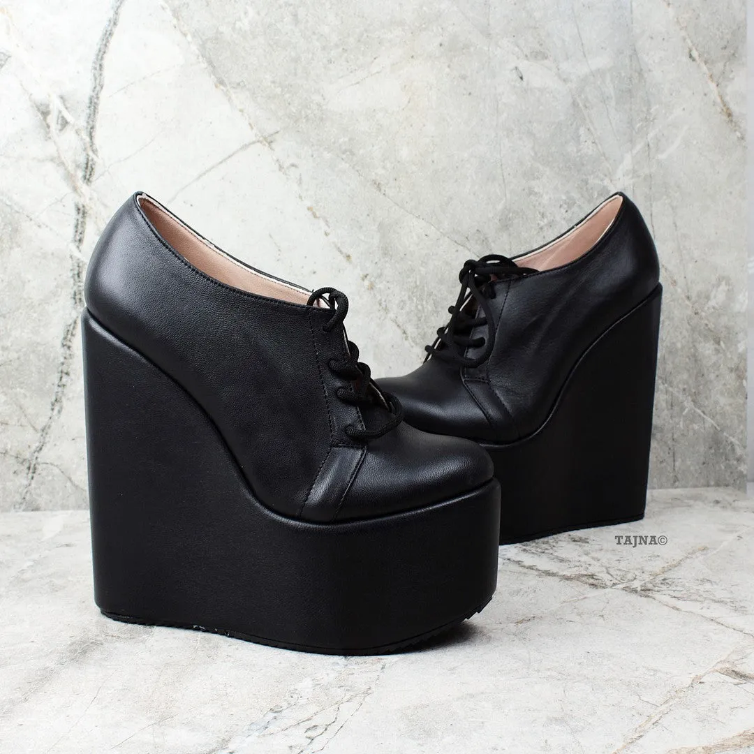 Black Lace Up Wedge Shoes