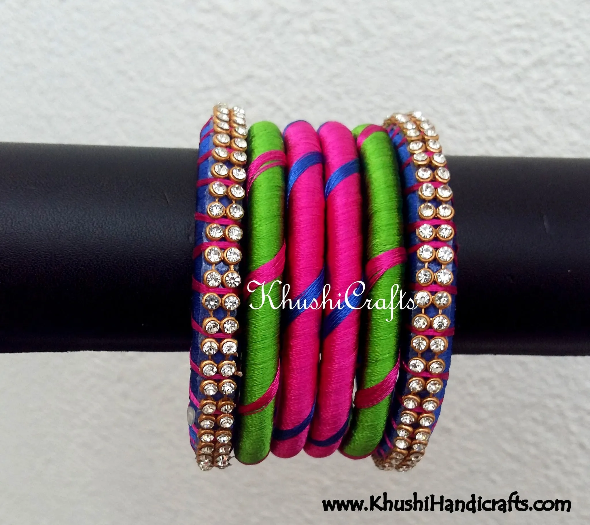 Blue Pink Green Designer Silk Bangles