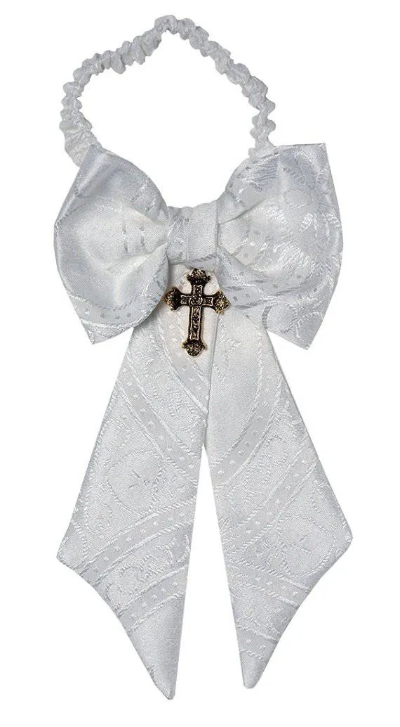 Boys First Holy Communion White Clergy Jacquard Armband with Cross