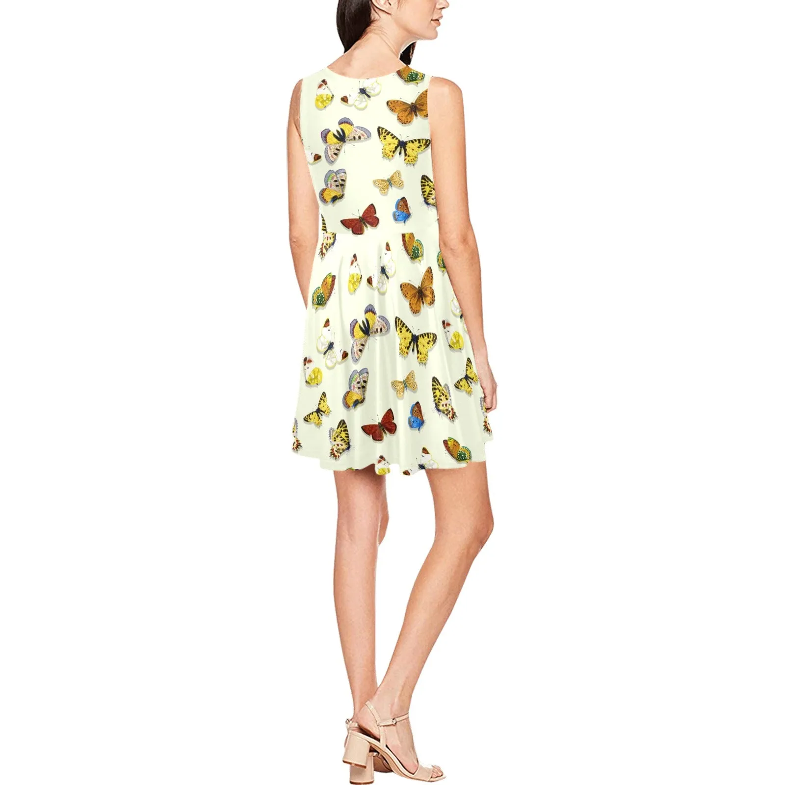 butterfly shadowed print Thea Sleeveless Skater Dress(Model D19)