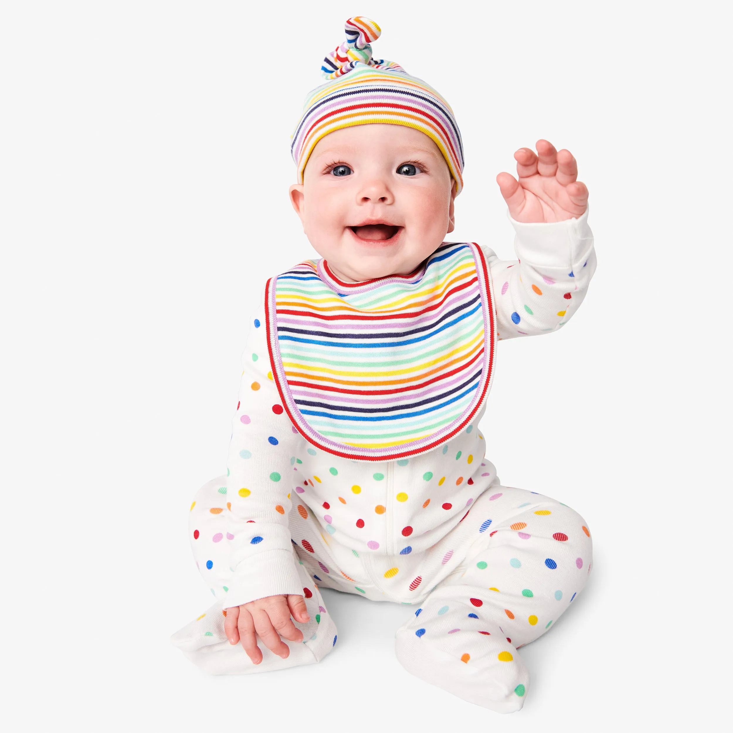 Clearance baby organic hat in rainbow mini stripe