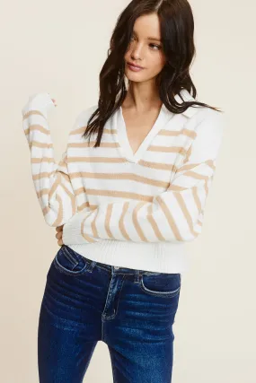 Cream and Tan Striped Sweater