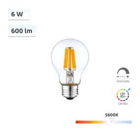 CRI-MAX CRI 95  A19/A60 6W Dimmable LED Filament Bulb 5600K - 4pcs