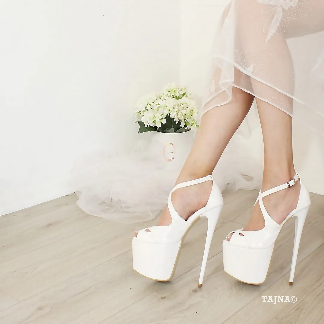 Cross Peep Toe White 19-20 cm Wedding Platforms