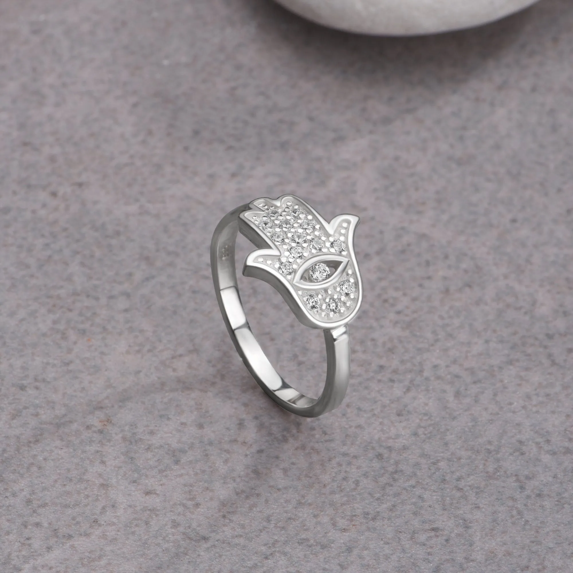 CZ Hamsa Hand Ring Sterling Silver