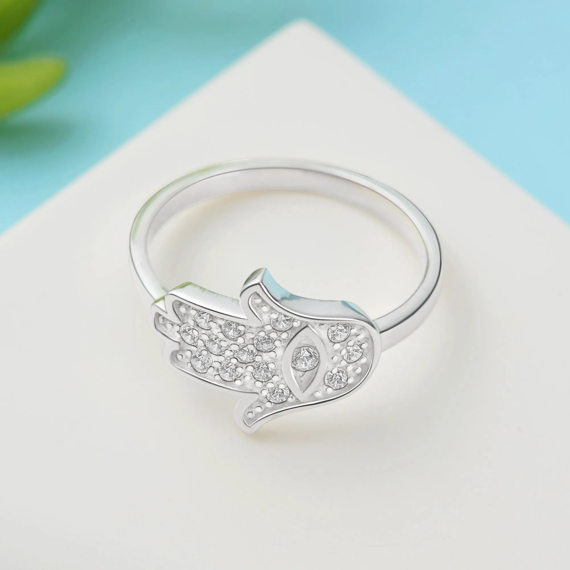 CZ Hamsa Hand Ring Sterling Silver