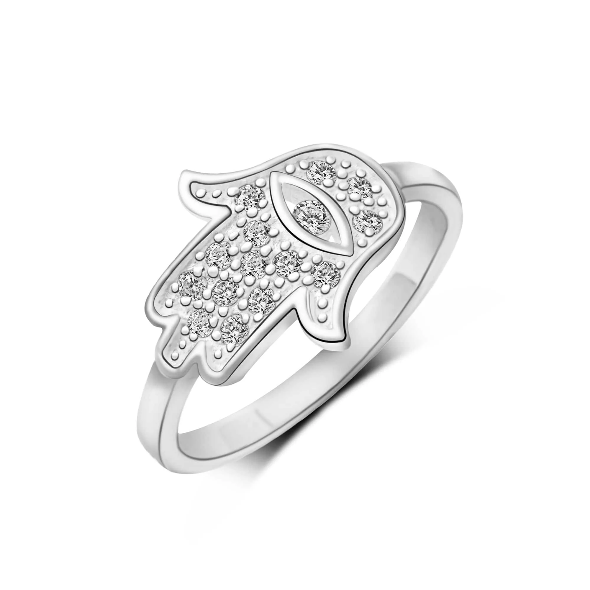 CZ Hamsa Hand Ring Sterling Silver