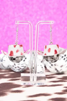 Disco cowgirl PINK hat EARRINGS