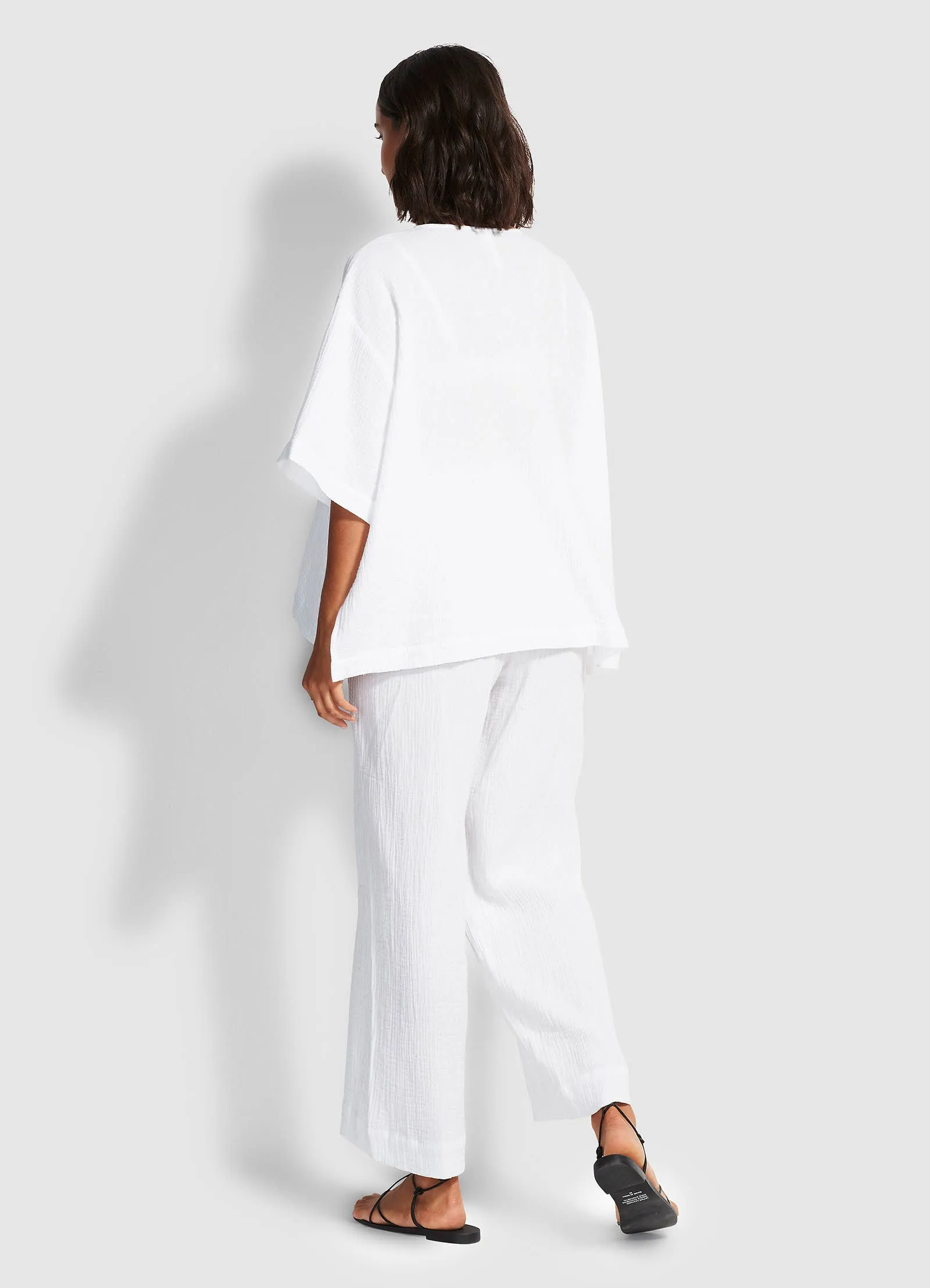 Double Cloth Shirred Pants - White