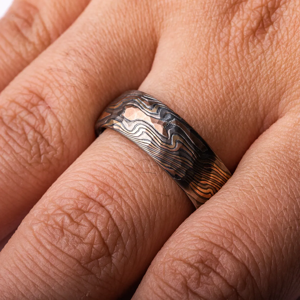 Earthy Hammered Firestorm Twist Ring