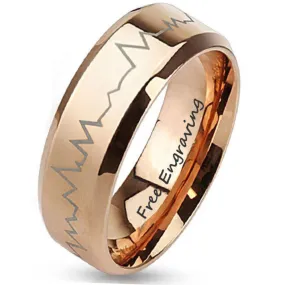 Engraved Women's Heart Beat Wedding Band - Rose Gold Over Stainless Steel