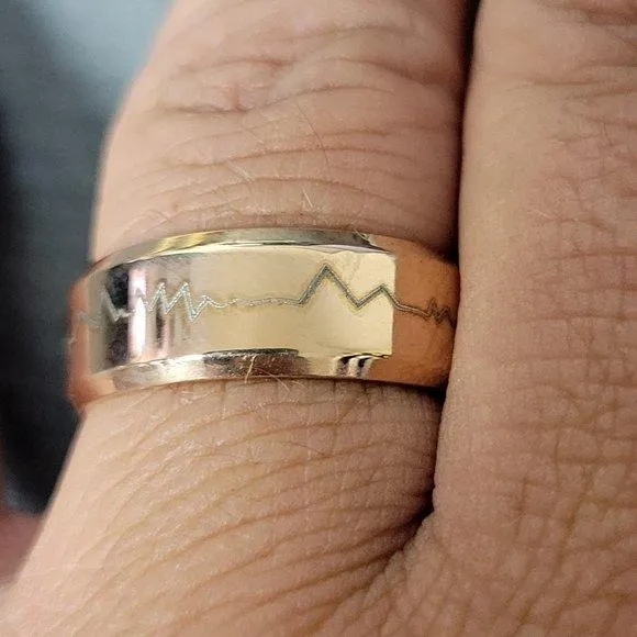 Engraved Women's Heart Beat Wedding Band - Rose Gold Over Stainless Steel