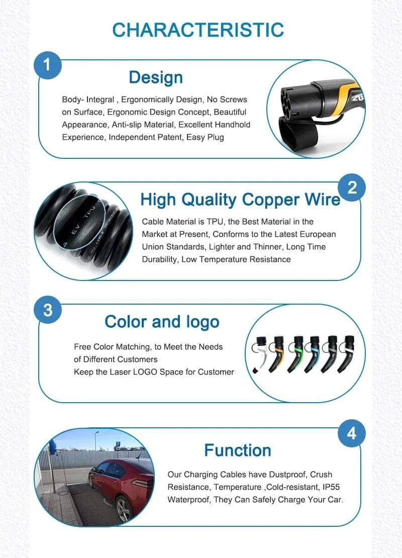 EV Charger Type 2 32A Type 2 to Type 2 EV Charging Cable With 5M Spiral Cable Mennekes Type 2 for Electric Vehicle Car EVSE 22KW