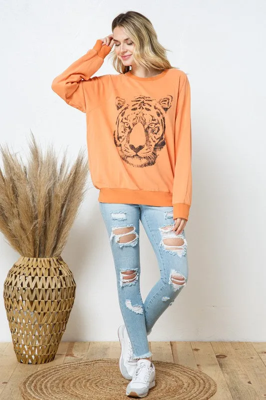 French Terry Tiger Studded Star Graphic Sweatshirt