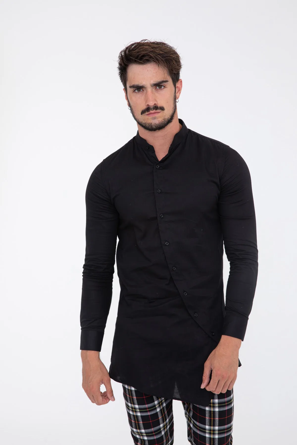 Frilivin Asymmetric Shirt with Tunisian Collar