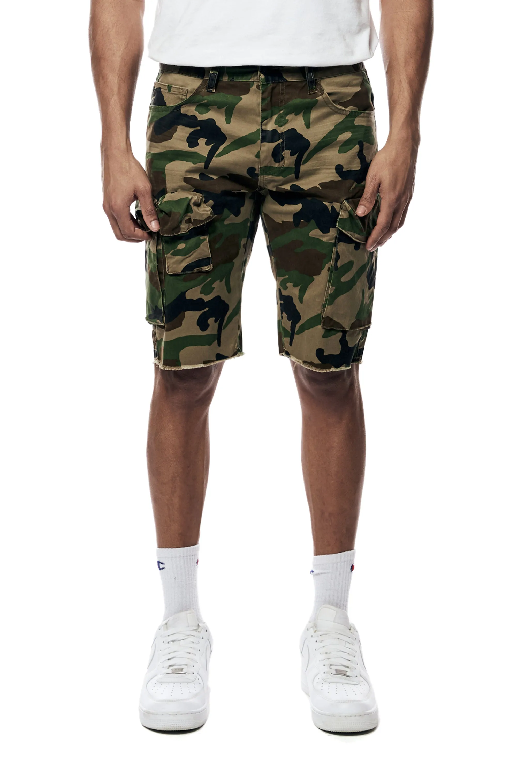 Garment Washed Twill Cargo Shorts - Wood Camo