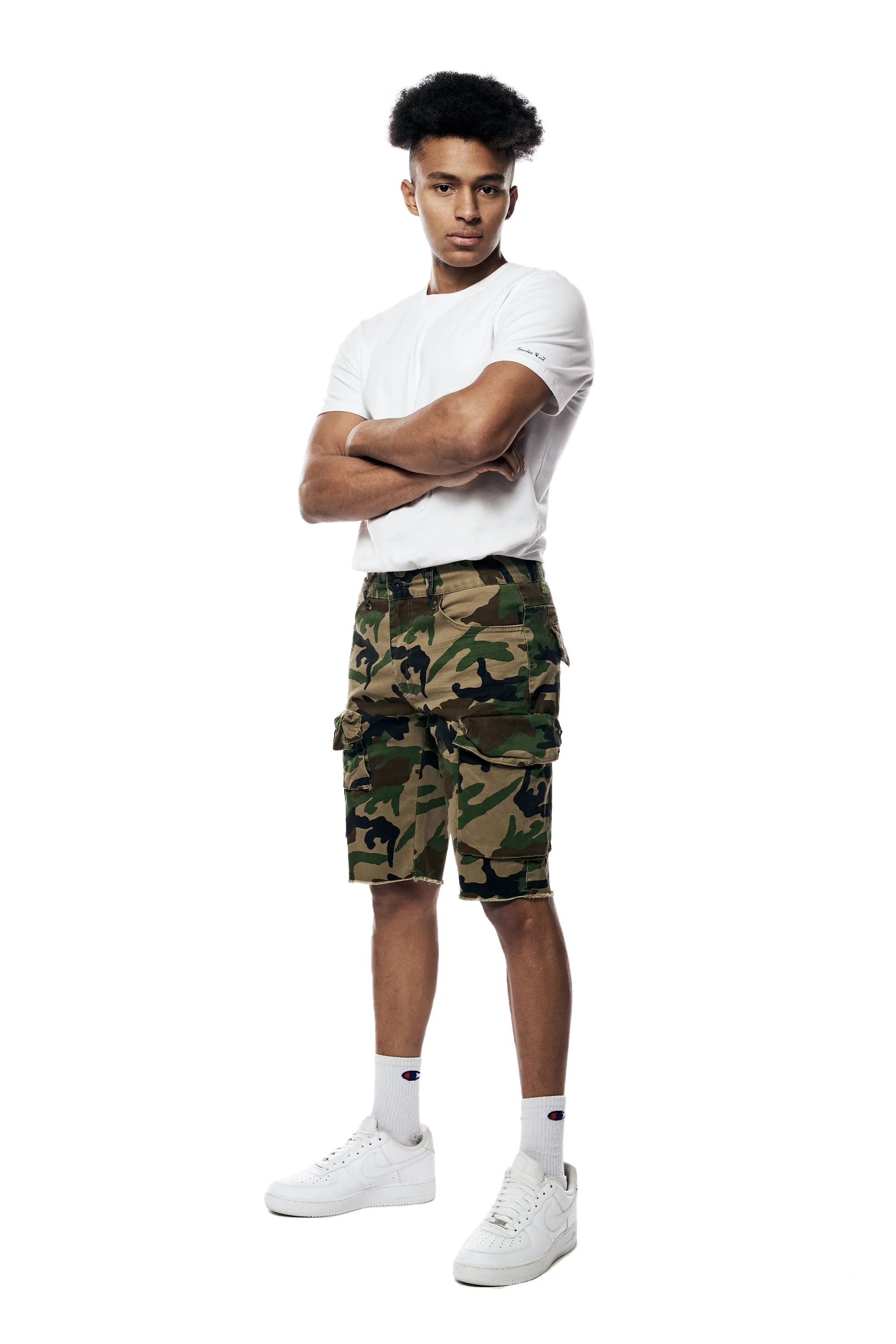 Garment Washed Twill Cargo Shorts - Wood Camo