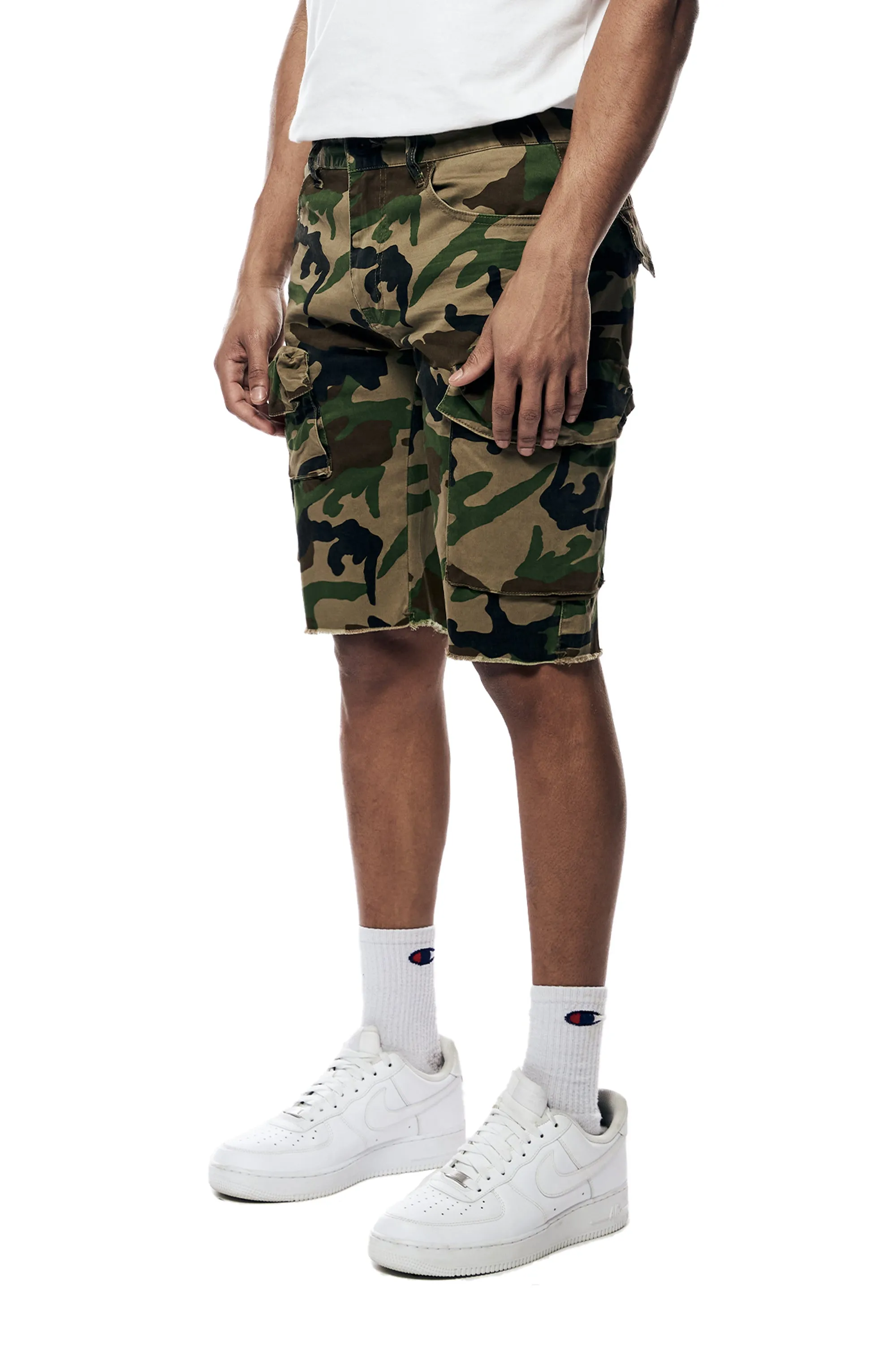 Garment Washed Twill Cargo Shorts - Wood Camo