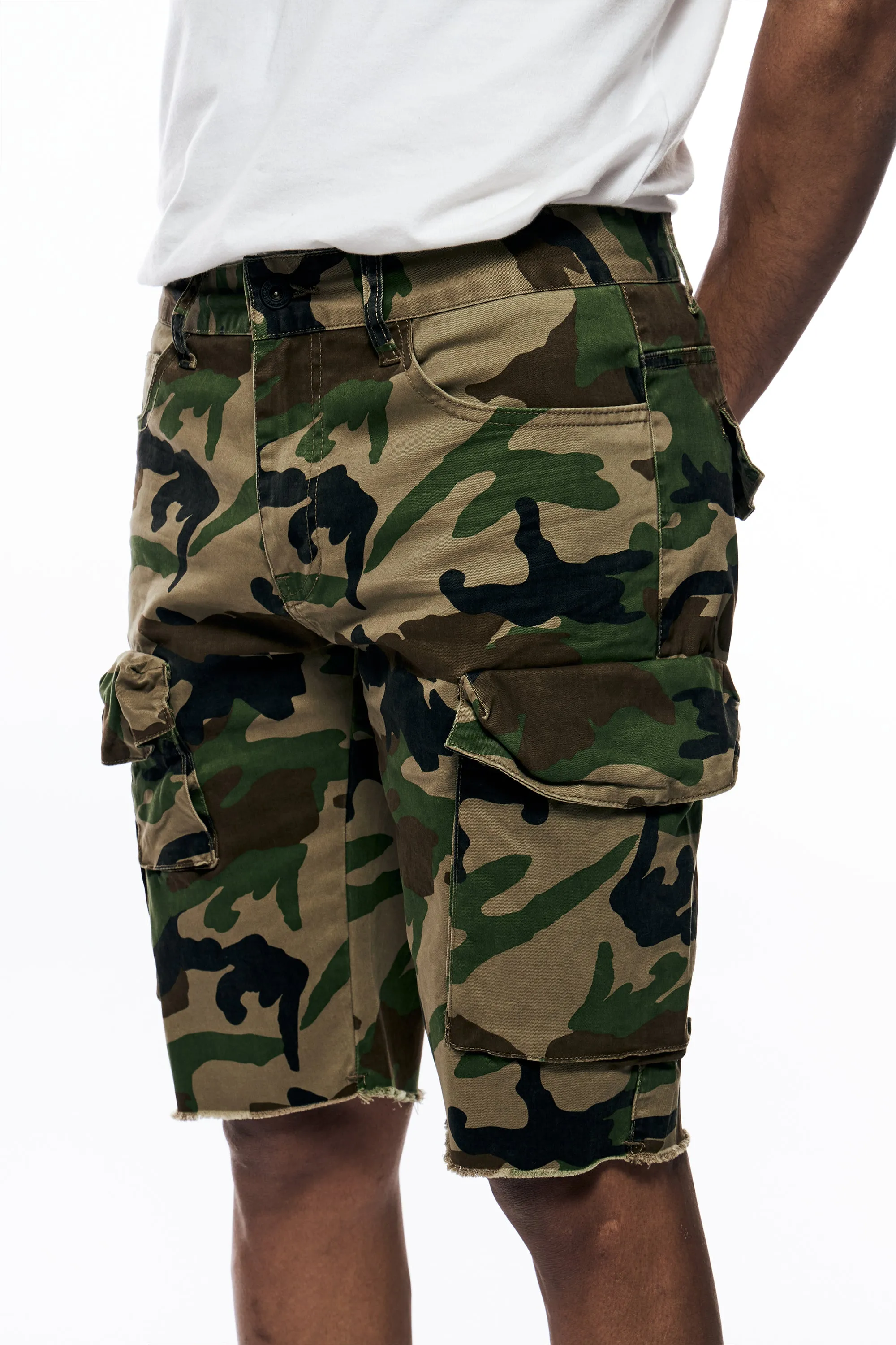 Garment Washed Twill Cargo Shorts - Wood Camo