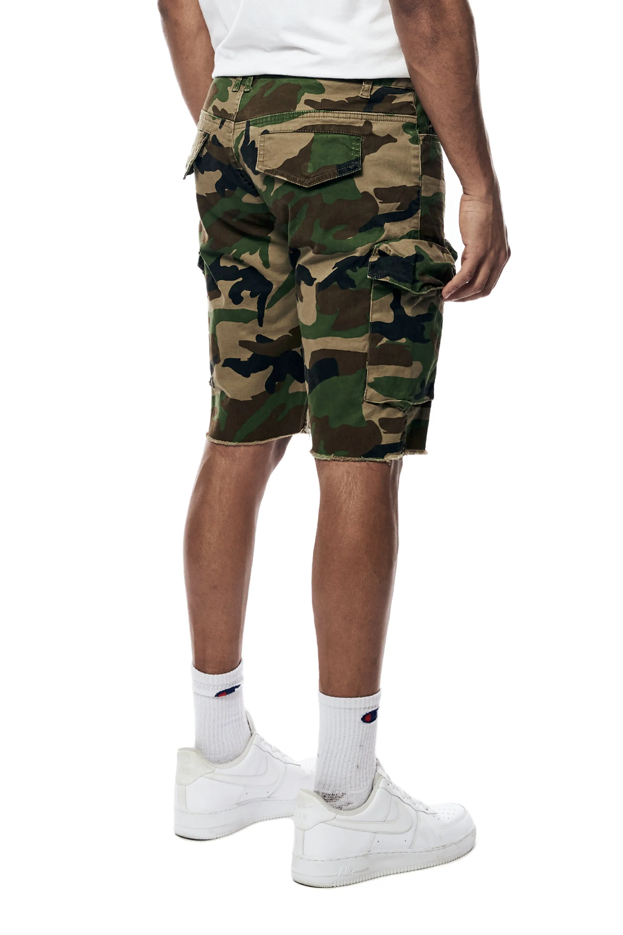 Garment Washed Twill Cargo Shorts - Wood Camo