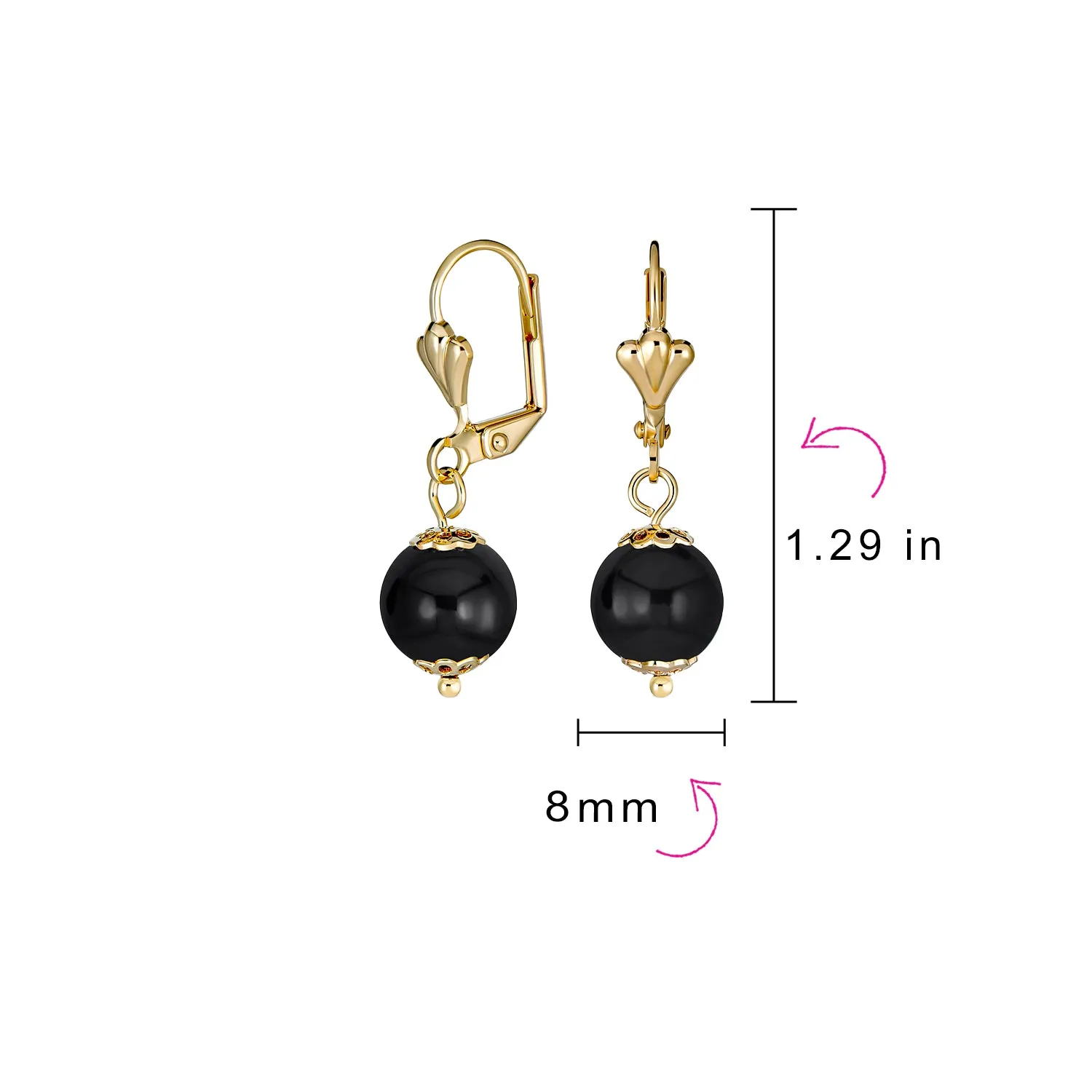 Gemstone Drop Ball Earrings & Choker Necklace Yellow 18K Gold Plated 8, 10, 12 MM