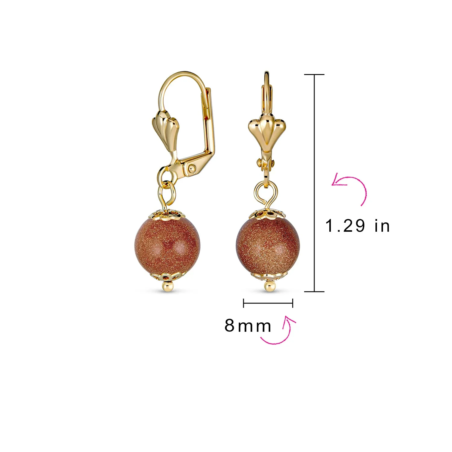 Gemstone Drop Ball Earrings & Choker Necklace Yellow 18K Gold Plated 8, 10, 12 MM