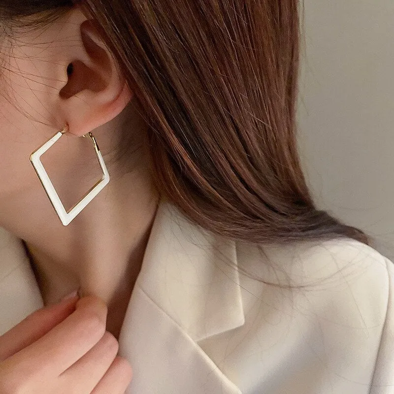 Geometric Rhombus Enamel Hoop Earrings