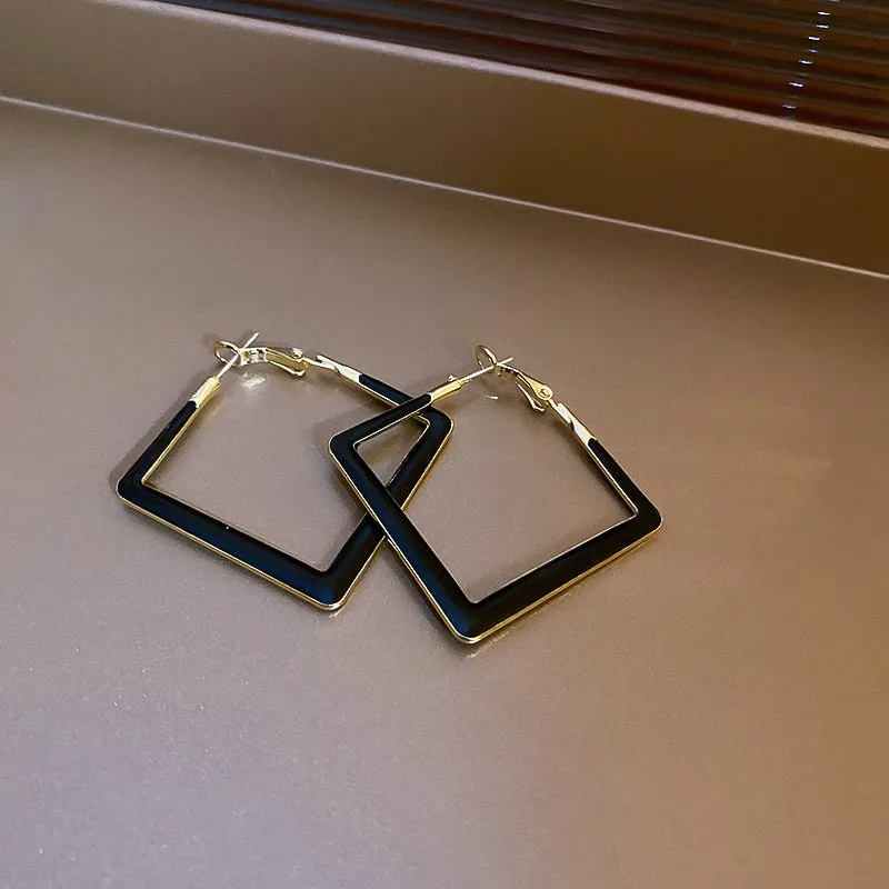 Geometric Rhombus Enamel Hoop Earrings