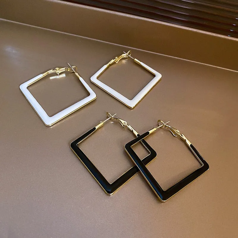 Geometric Rhombus Enamel Hoop Earrings